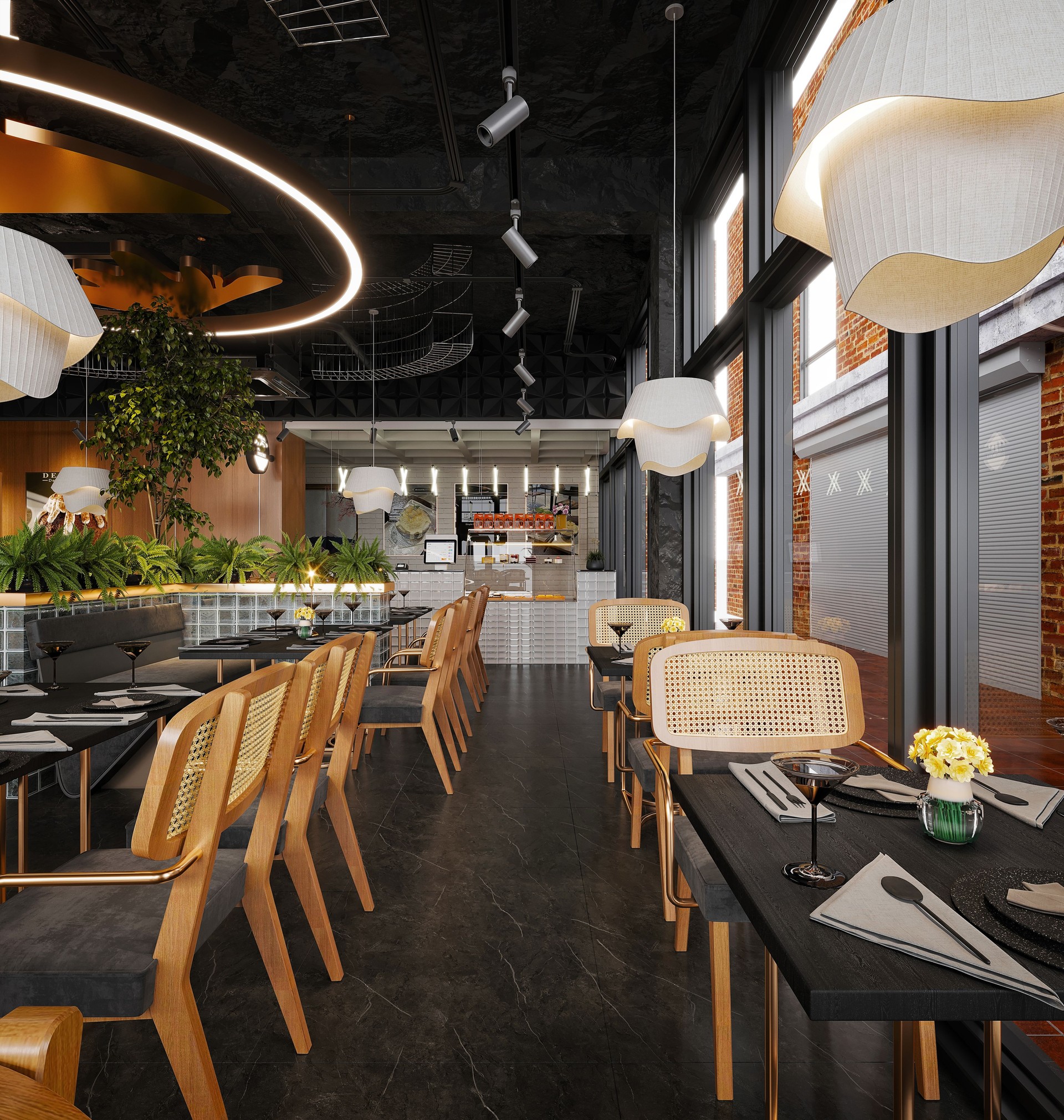 3d render restaurant cafe bar interior