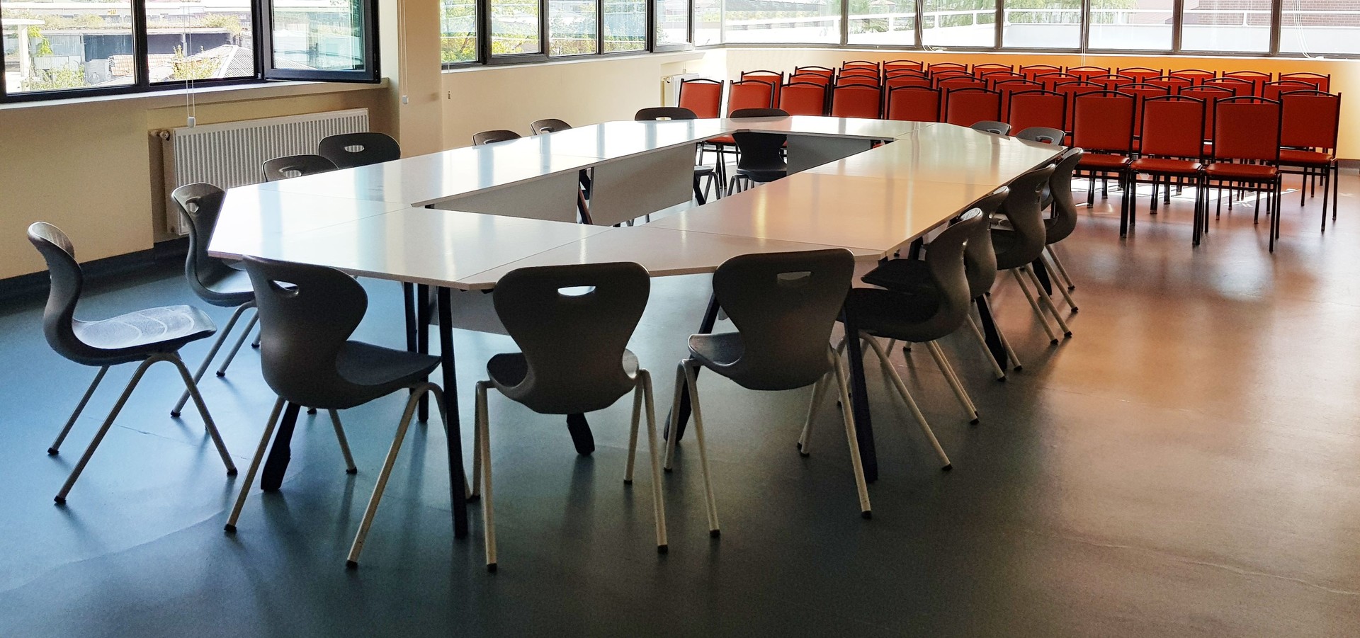 Empty meeting room. Business conference office with chair and table. Modern interior, nobody